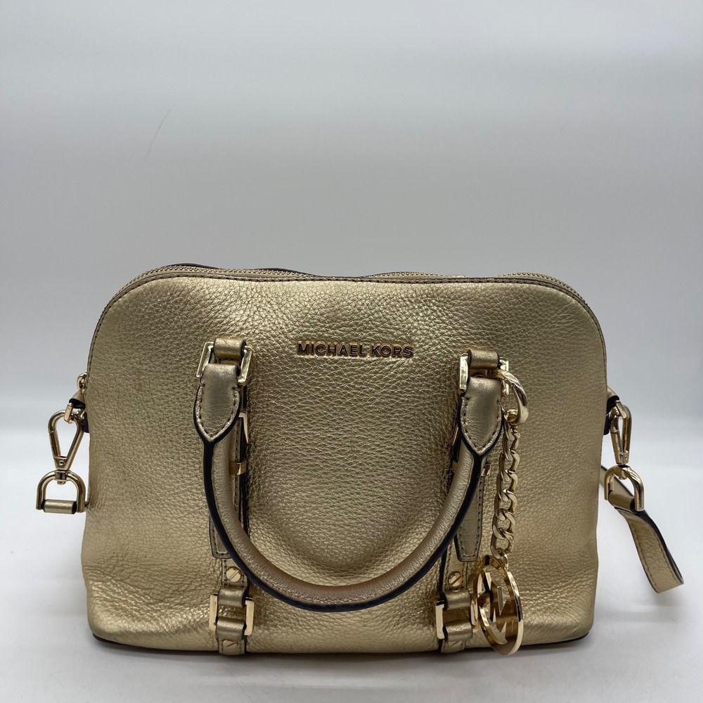 Michael Kors 30H9G06S8M Bedford Legacy Dome Satchel Gold Metallic Leather Purse